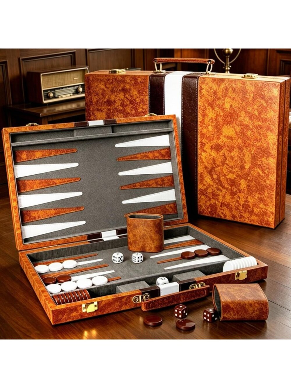 Deluxe Portable Backgammon Set - Leather Case, Felt Interior, Travel Game 15